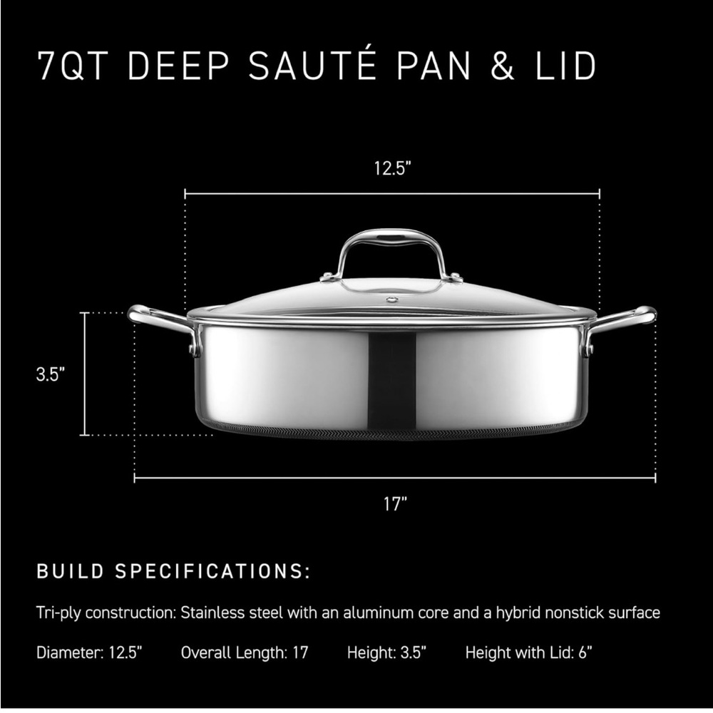 HexClad Hybrid Deep Sauté Pan/Chicken Fryer with Lid, 7-Qt - Picture 5 of 6